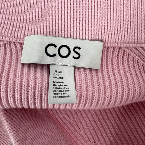 COS XS Pink Ribbed Cotton Cardigan Sweater Crop V-Neck Knit Minimalist - Picture 3 of 14